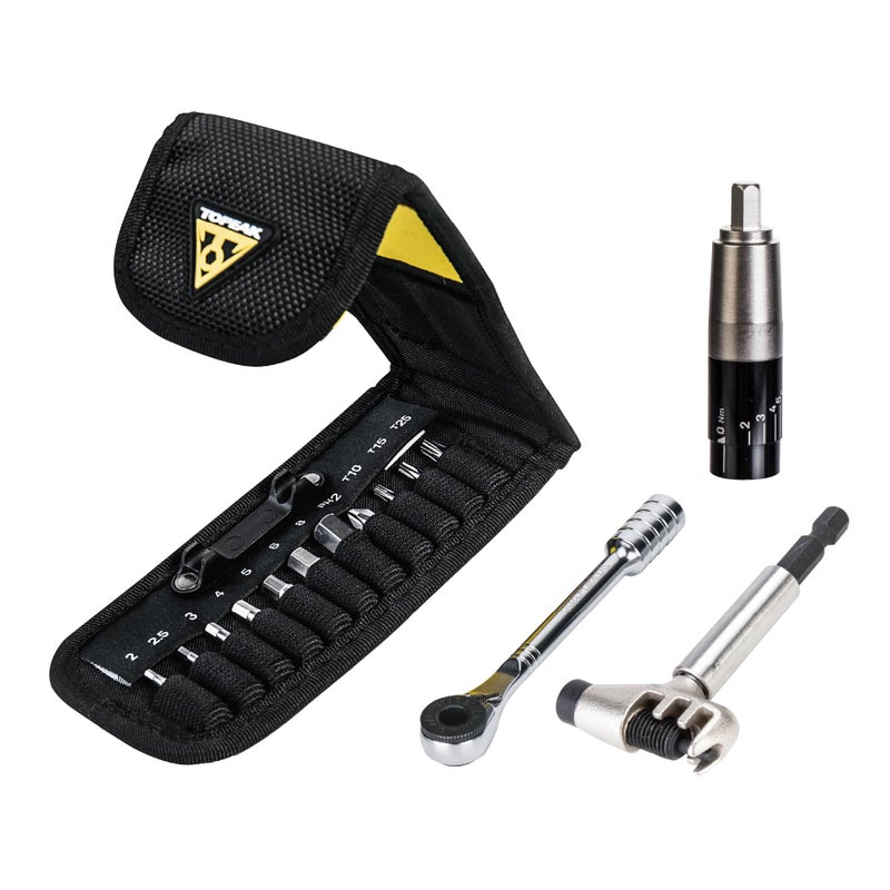 TOPEAK طقم أدوات إصلاح الدراجات توبيك راتشيت روكيت لايت NTX+ - أداة متعددة الوظائف مدمجة بـ 19 وظيفة مع عزم دوران قابل للتعديل TorqBit (2-6 نيوتن متر)، قطع ألين و توركس، مفك فيليبس، أداة سلسلة، حامل قطع مغناطيسي وحقيبة - Image 1